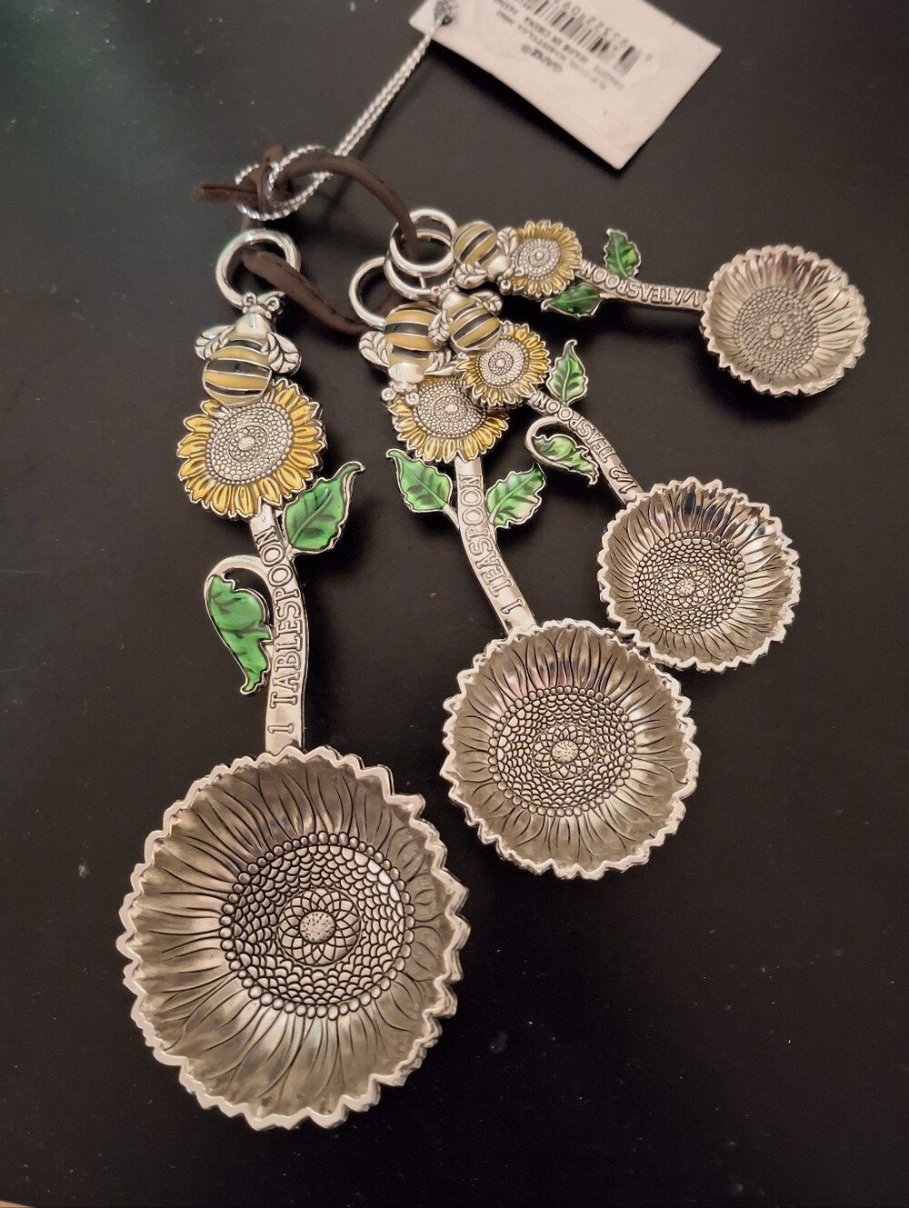 Bumblebee And Sunflower Enamel Measuring Spoon Set - Yellow & Green
